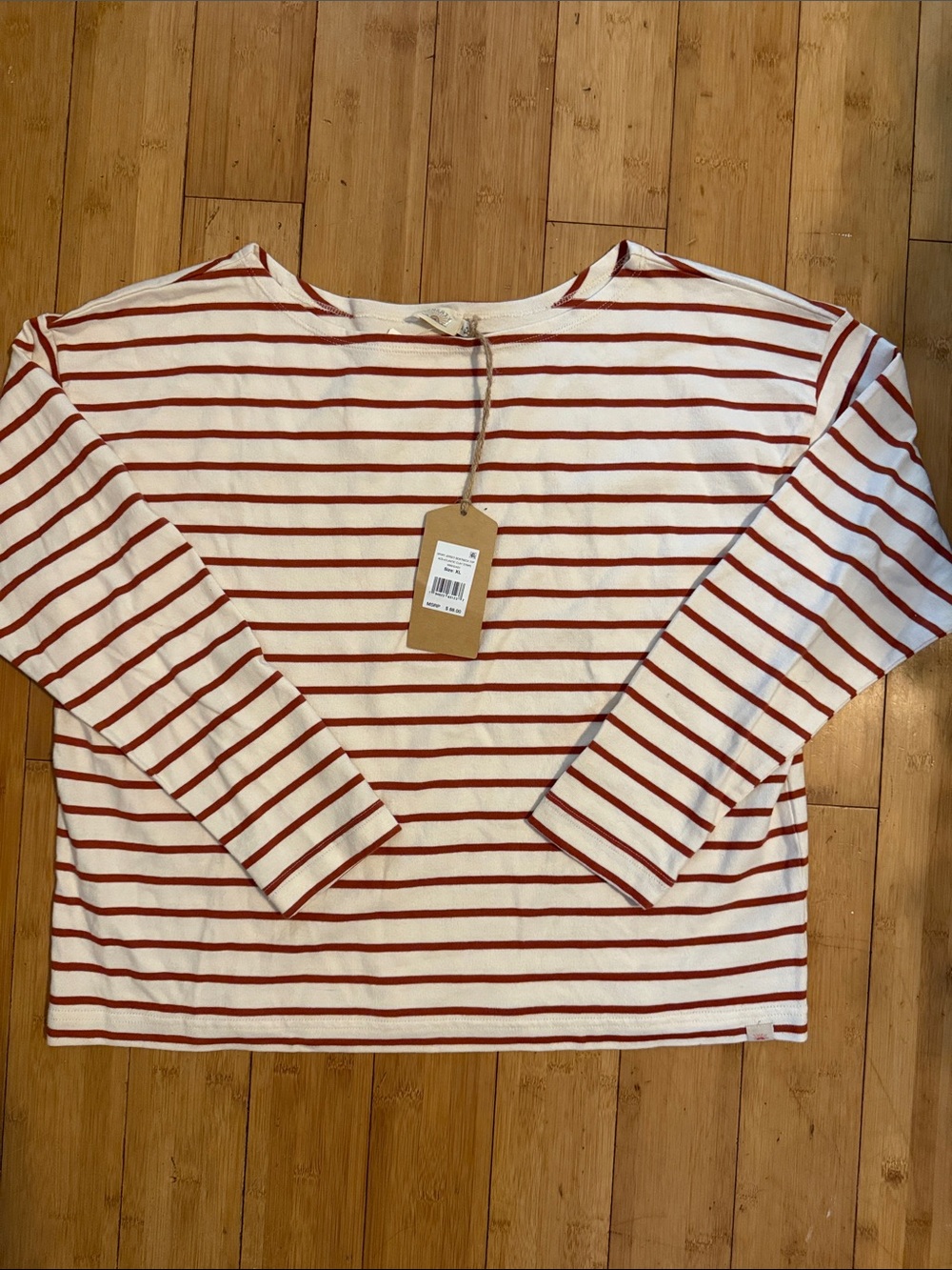 Faherty Evereve New XL Women's Red Striped Long-Sleeve Boatneck Top